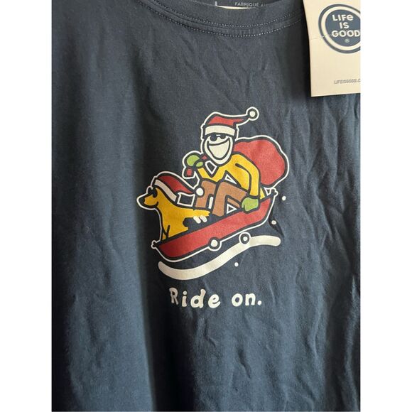 Life Is Good Ride On Christmas T-Shirt Size Large NEW WITH FLAW - Picture 2 of 5